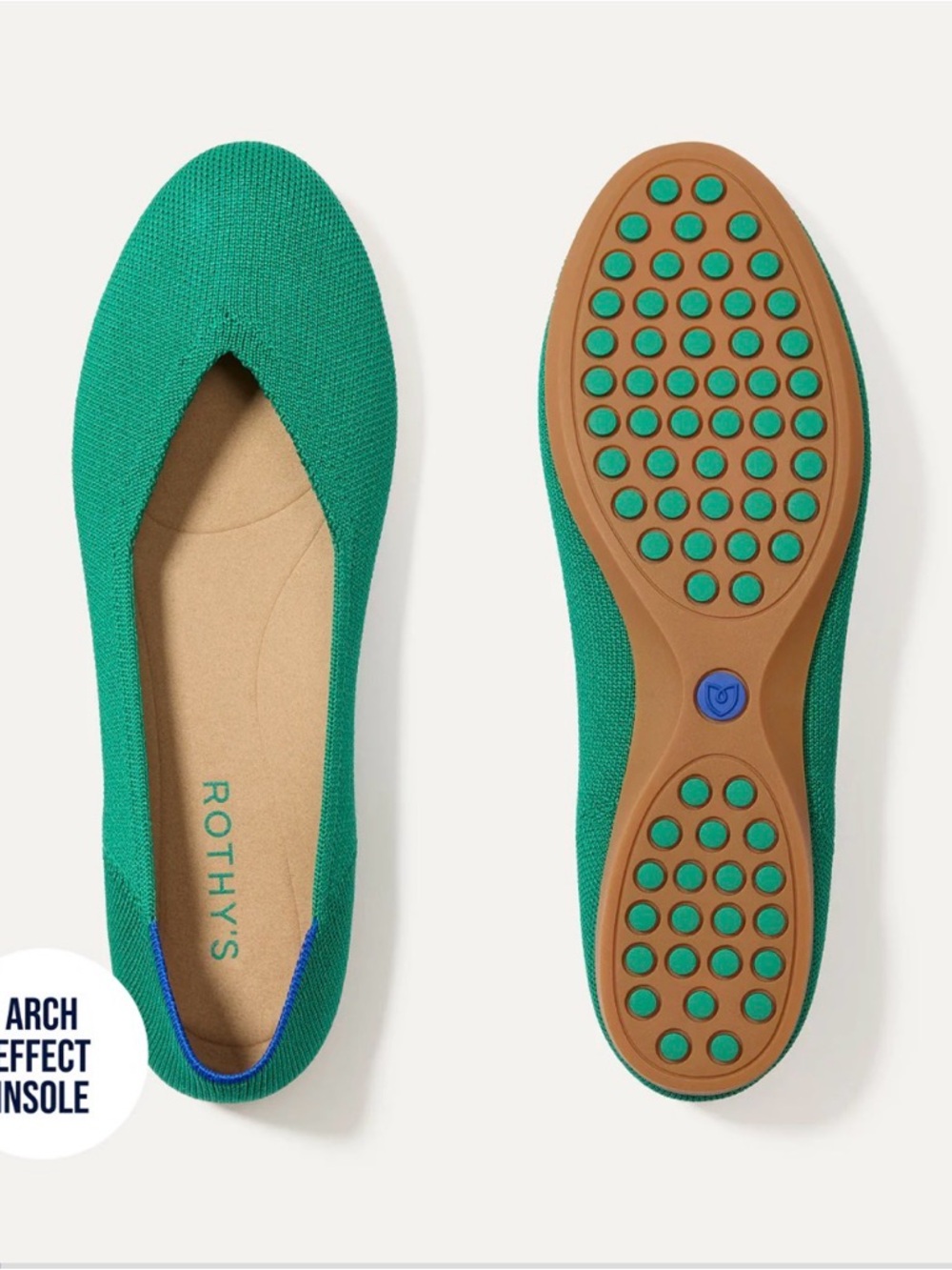 Rothy's Green Knit Ballet Flat with Tan Sole
